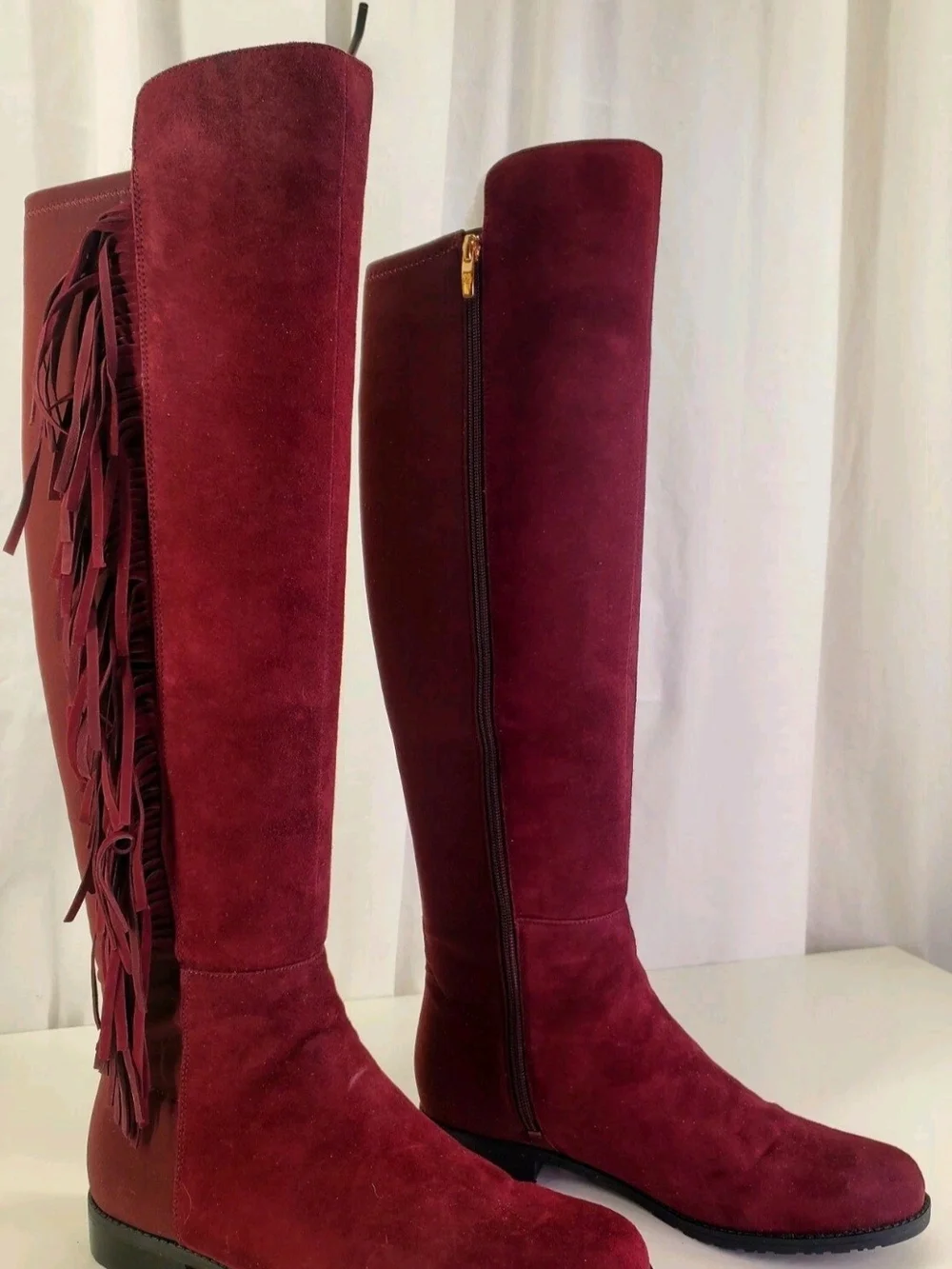 Marc Fisher Burgundy Genuine Suede Fringe Knee High Riding Boots   Sz.9M
